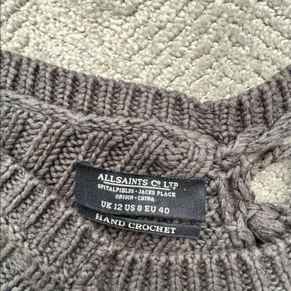 ALLSAINTS Hand Crochet Open-Knit Sweater Dress UK 12 US 8 Linen Cotton Boho - Picture 2 of 12